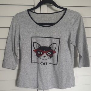 Gray Cat Print Women's Top